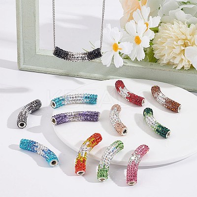 12Pcs 12 Colors Polymer Clay Rhinestone Tube Beads RB-AR0003-18-1