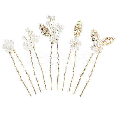 Alloy with Plastic Beads Hair Sticks for Women Girls OHAR-WH20010-08G-1