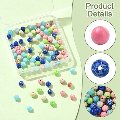 100Pcs 5 Colors Synthetic Imperial Jasper Dyed Beads Strands G-YW0001-96-1