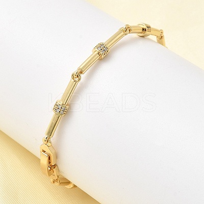 Bamboo Brass Micro Pave Clear Cubic Zirconia Link Chain Bracelets BJEW-C130-05G-1