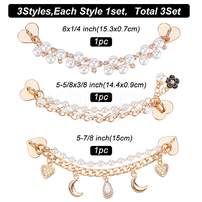 3Pcs 3 Style Pearl Plastic Beads Charms Link Chain Phone Case Double Chain Strap Set AJEW-WR0001-42-1