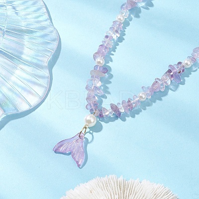 Natural Ametrine Chip & Imitaton Round Pearl Beaded Adjustable Necklaces NJEW-JN05227-04-1