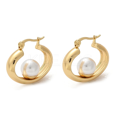 304 Stainless Steel & ABS Plastic Imitation Pearl Huggie Hoop Earrings EJEW-S253-24G-1