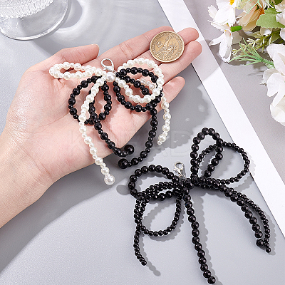 4Pcs 2 Styles Bowknot Resin Imitation Pearl Shoe Charms FIND-GA0005-03B-1