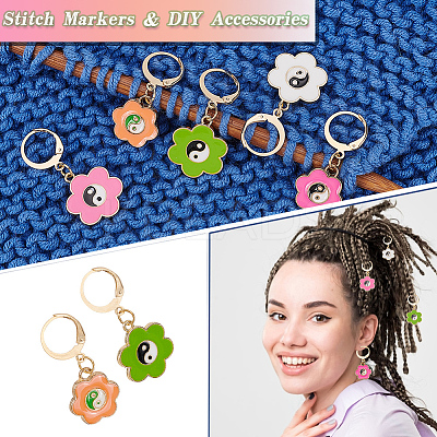 Alloy Enamel Flower with Yin Yang Charm Locking Stitch Markers HJEW-PH01723-1