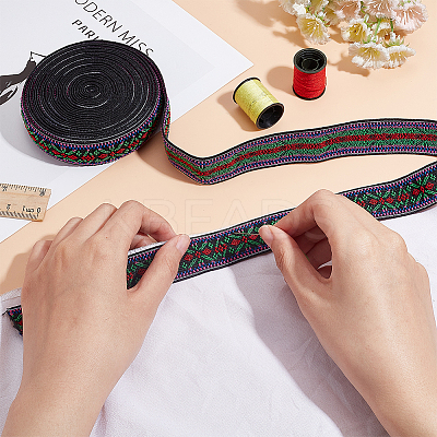 5 Yards Ethnic Style Embroidery Flat Polyester Elastic Cord/Band OCOR-BC0005-15B-1