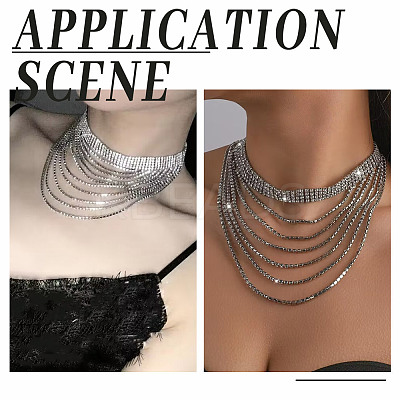 1Pc Brass Rhinestone Cup Chains Multi Layered Necklace NJEW-FG0001-12-1
