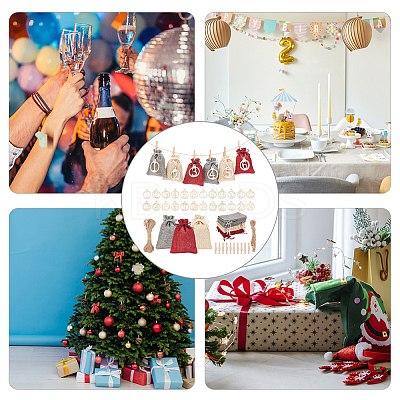 24Pcs 3 Colors Rectangle Christmas Linen Gift Bags with Number 1~24 Pendant Ornaments ABAG-WH0035-039-1