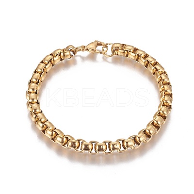Ion Plating(IP) 304 Stainless Steel Box Chain Bracelets BJEW-I274-10G-1