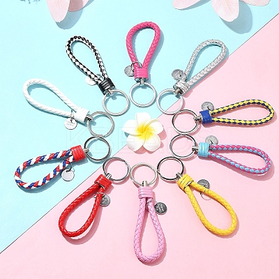 10Pcs 10 Colors PU Leather Knitting Keychains KEYC-YW0001-21-1