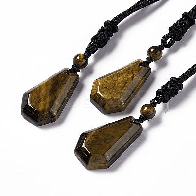 Natural Tiger Eye Hexagon Pendant Necklace with Nylon Cord NJEW-G094-A04-1