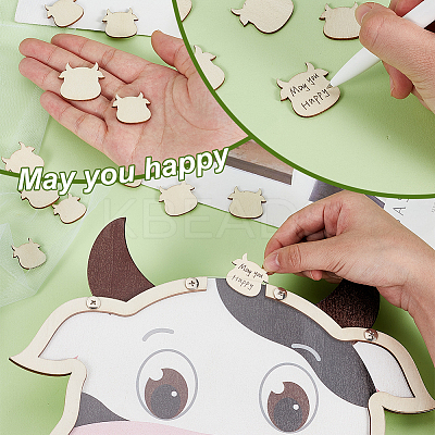 Cow Theme Wooden Baby Shower Guest Book for Birthday Party AJEW-WH0270-345-1