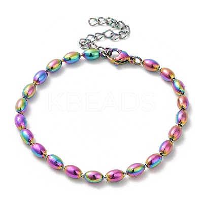 Ion Plating(IP) 304 Stainless Steel Oval Ball Chain Bracelets for Women BJEW-C046-01RC-1
