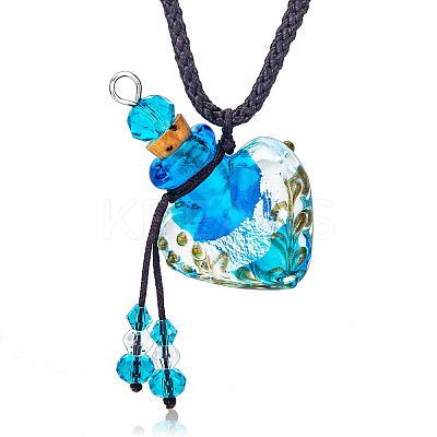 Baroque Style Heart Handmade Lampwork Perfume Essence Bottle Pendant Necklace PW-WG87634-04-1