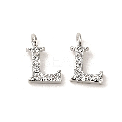 Initial Letter Brass Micro Pave Cubic Zirconia Pendants ZIRC-F008-L-1
