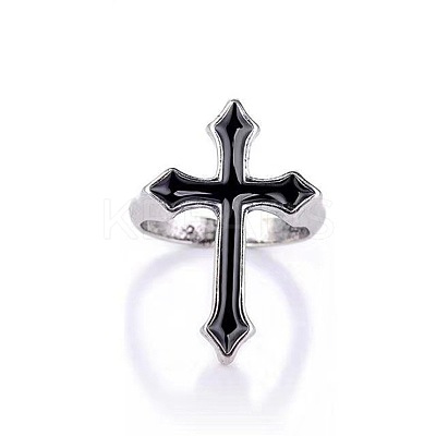 Cross Alloy Enamel Open Cuff Rings for Men FS-WGAFE4A-01-1