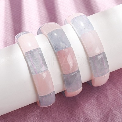 Rectangle Natural Rose Quaretz & Dyed White Jade Imitation Aquamarine Beaded Stretch Bracelets for Women Men GG-CBA9ACE-C05-1
