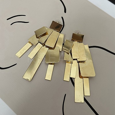 Alloy Rectangle Tassel Stud Earrings for Women EJEW-L298-01G-1