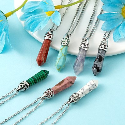 15Pcs 15 Style Natural & Synthetic Gemstone Pointed Pendants G-LS0001-75-1