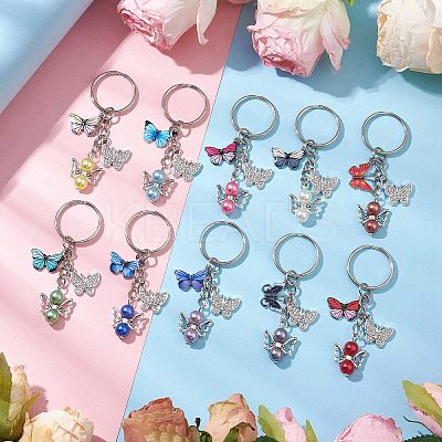 10Pcs 10 Colors Acrylic Pearl Angel Pendant Keychain KEYC-JKC01108-1