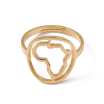 Ion Plating(IP) 201 Stainless Steel Hollow Out Africa Map Adjustable Ring for Women RJEW-C045-04G-1