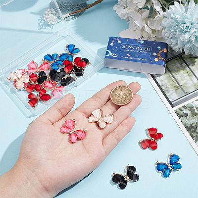 20Pcs 5 Colors Light Gold Plated Alloy Glass Pendants GLAA-SC0002-32-1