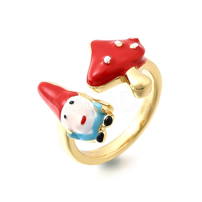 Brass Enamel Cuff Open Rings for Women RJEW-F184-10B-G-1