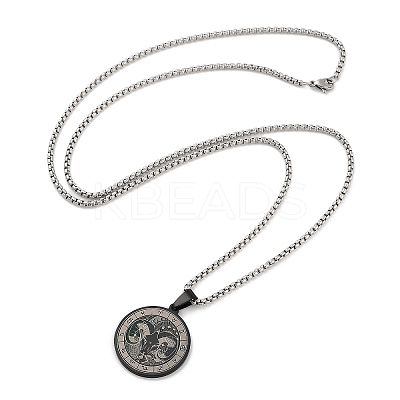 Retro Mandala 201 Stainless Steel Box Chain Constellation Pendant Necklaces for Women Men LS-NJEW-M223-01B-1