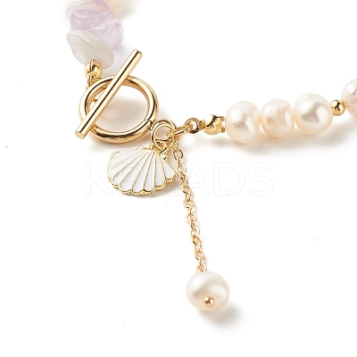 Natural Lavender Amethyst Chip Beaded Bracelet BJEW-TA00032-02-1