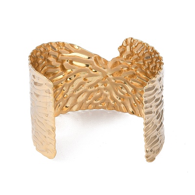 Ion Plating(IP) 304 Stainless Steel Textured Wide Open Cuff Bangles for Women BJEW-S155-05G-1