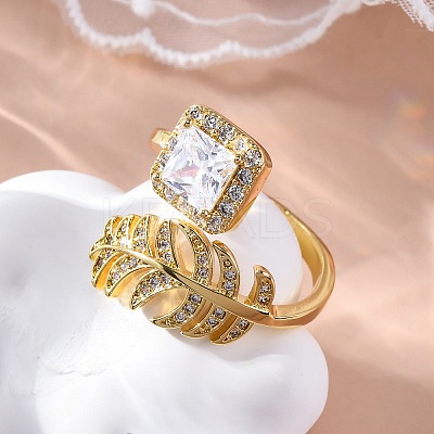 Brass Micro Pave Clear Cubic Zirconia Cuff Rings for Women RJEW-C118-07G-1