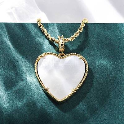 Brass White Enamel Heart Pendant Necklaces for Women NJEW-K381-10G-1