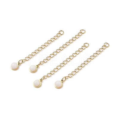 Ion Plating(IP) 316 Surgical Stainless Steel Curb Chain Extender with Natural  White Jade Round Charm STAS-A097-01G-09-1