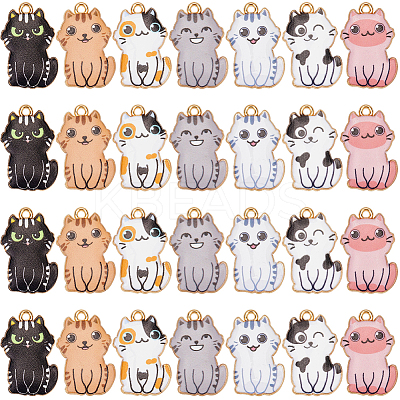 28Pcs 7 Colors Rack Plating Alloy Enamel Pendants FIND-SC0012-10-1