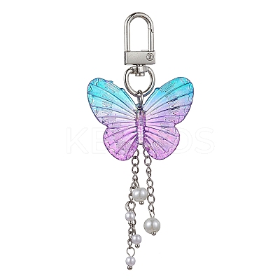 5Pcs 5 Colors Acrylic Butterfly Pendant Decorations HJEW-JM01779-S-1