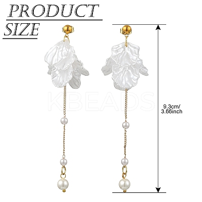 Acrylic Pearl Petal & Shell Pearl Bead Stud Dangle Earrings EJEW-YW00005-1