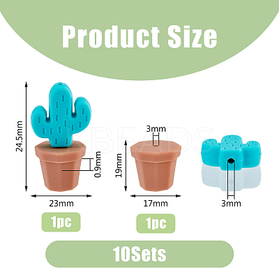 10 Sets 10 Colors Cactus & Potted Plants Food Grade Eco-Friendly Silicone Focal Beads SIL-DC0001-22-1