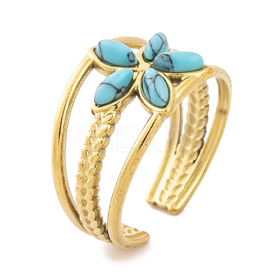 Flower 304 Stainless Steel Open Cuff Rings Ion Plating(IP) RJEW-G314-02G-1