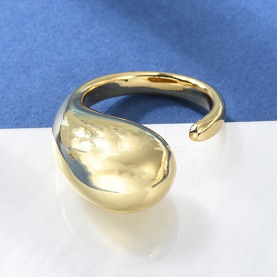 Rack Plating Brass Teardrop Open Cuff Ring for Women RJEW-A016-03G-1