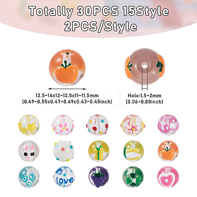 30Pcs 15 Style Transparent Glass Enamel Beads GLAA-KS0001-09-1