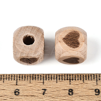 Laser Engraved Beech Wood European Beads WOOD-T033-08B-1