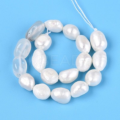 Natural Cherry Blossom Agate Nuggets & Natural Cultured Freshwater Pearl Beads Strands PEAR-N023-01A-05-1