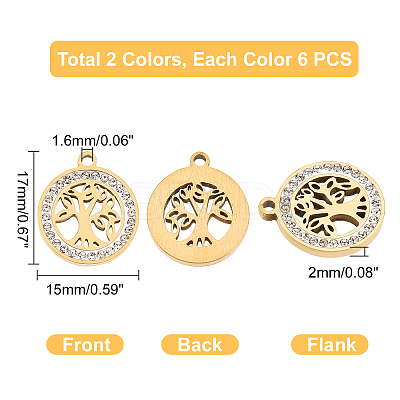 12Pcs 2 Colors 201 Stainless Steel Pendants STAS-UN0031-34-1