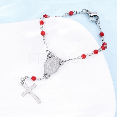 Glass Beads Rosary Bracelets BJEW-A032-04P-02-1