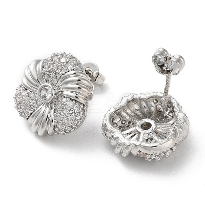 Flower Rack Plating Brass Micro Pave Clear Cubic Zirconia Stud Earrings for Women EJEW-A045-09P-1