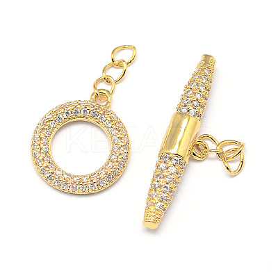 Brass Micro Pave Cubic Zirconia Ring Toggle Clasps ZIRC-E010-24G-1