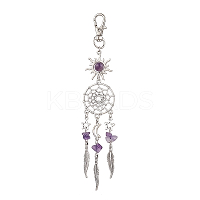 Woven Net/Web with Feather Alloy Pendant Decorations HJEW-JM03019-1