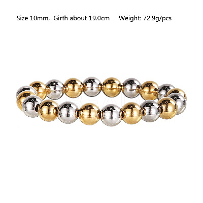 Hip-hop Style Waterproof 304 Stainless Steel Beads Stretch Bracelets for Women Men CT0530-5-1