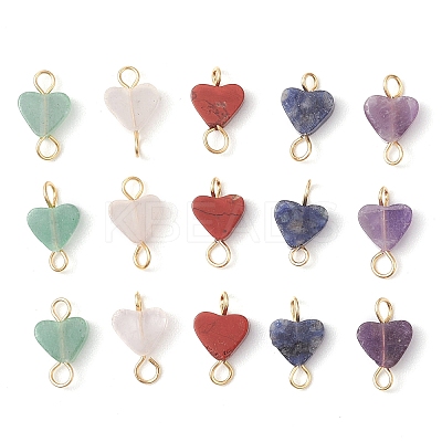 15Pcs 5 Styles Natural Rose Quartz & Sodalite & Red Jasper & Amethyst & Green Aventurine Heart Links Connector Charms PALLOY-JF03182-01-S-1