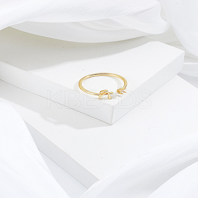 1Pc Letter Brass Rhinestone Open Cuff Rings for Women AJEW-LP0004-47A-G-1